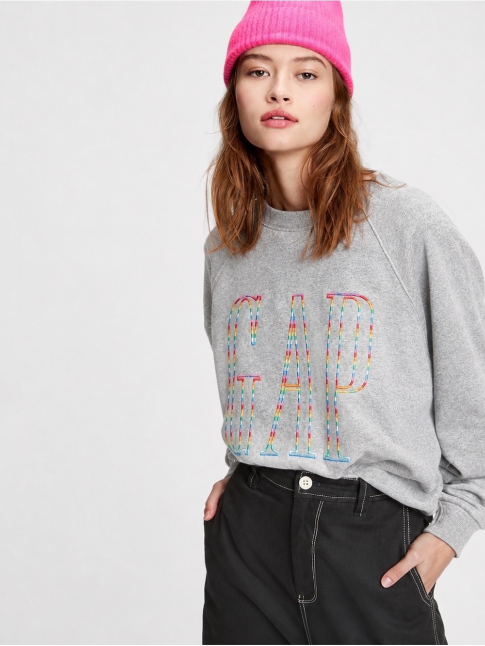 GAP Gray Sweatshirt with Rainbow Stitched Logo